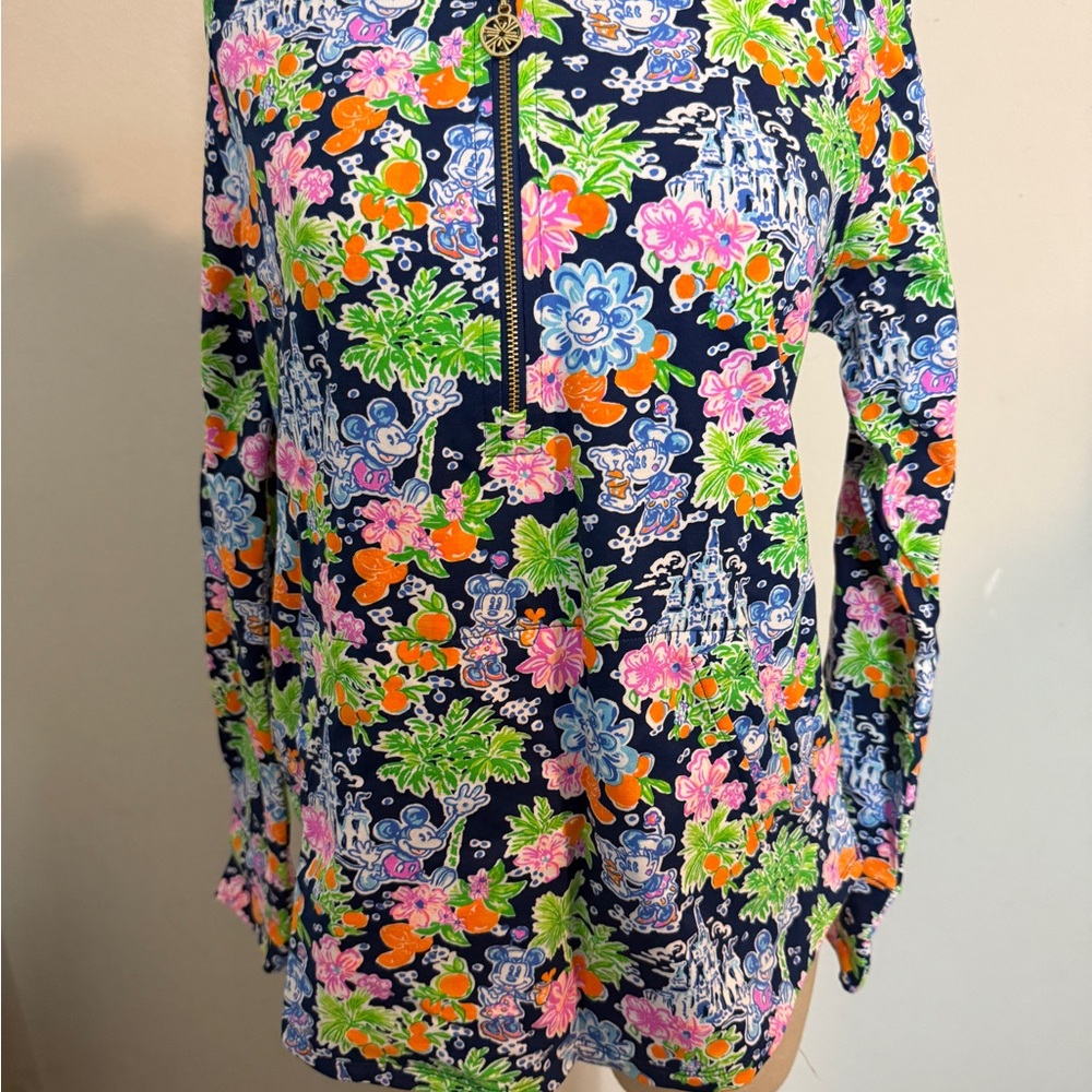 Disney Lilly Pulitzer Pink and Yellow Graphic quarter zip Mickey Mouse graphics